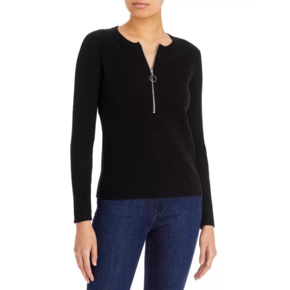C by Bloomingdale's Cashmere Ribbed Half Zip Cashmere Sweater Size L New Black - Picture 1 of 2